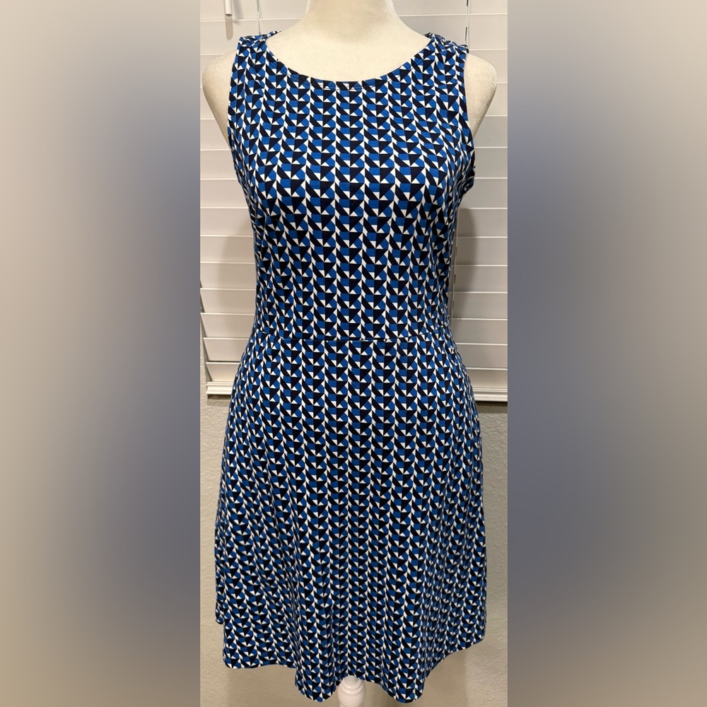 New York & Company Navy and White Patterned Dress